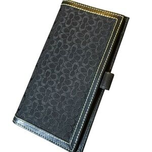 EUC Coach Black Canvas Checkbook Wallet with Signature Pattern